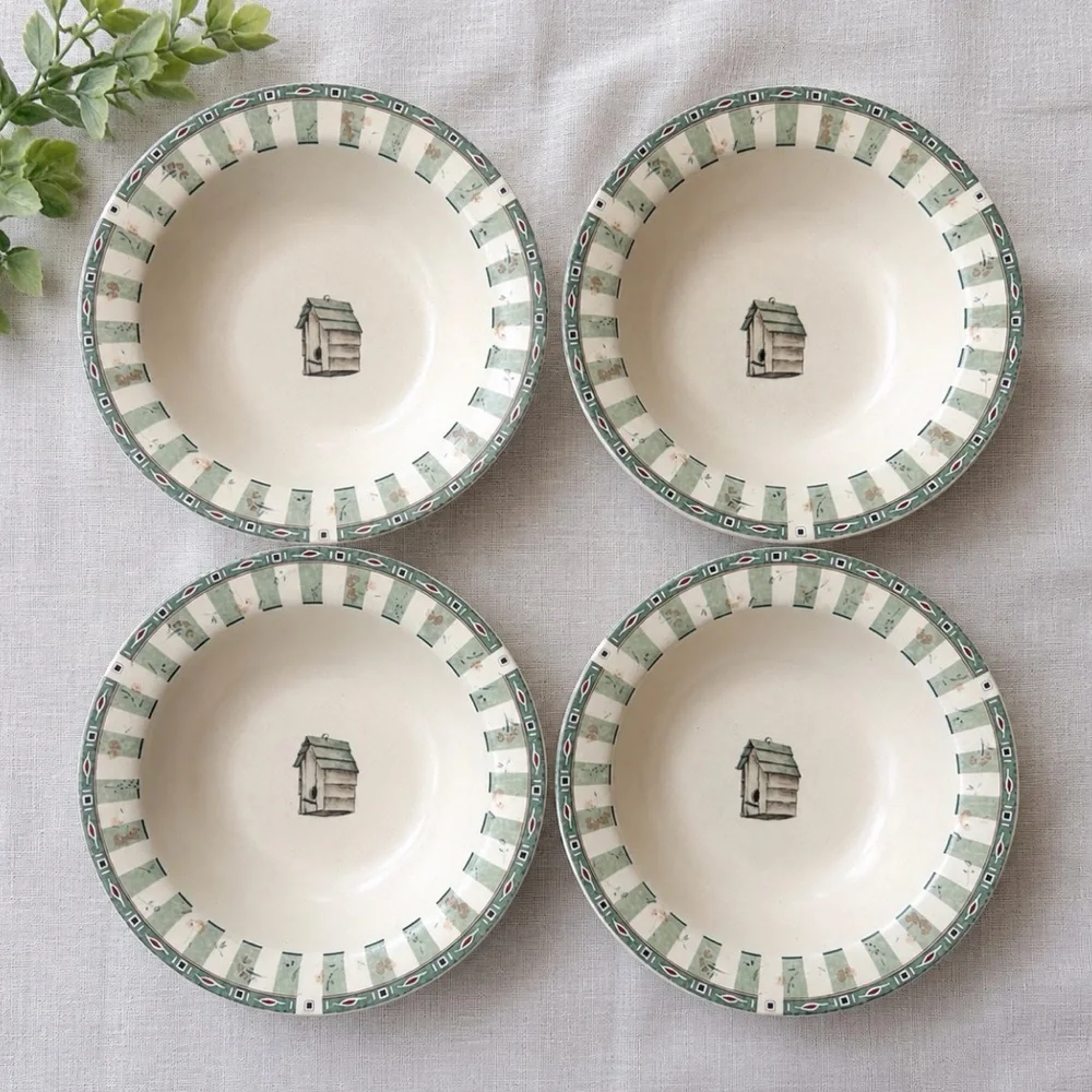 Vintage 1990s Pfaltzgraff Naturewood USA Birdhouse Bowls 7¼” Set 4